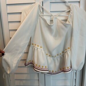 White Peasant Blouse with Embroidered Details